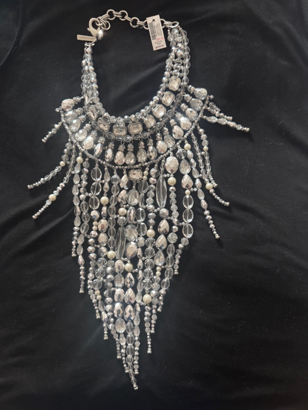 Glam Crystal Fringe Statement Necklace - Silver Tone. Chico’s Dauphine NWT